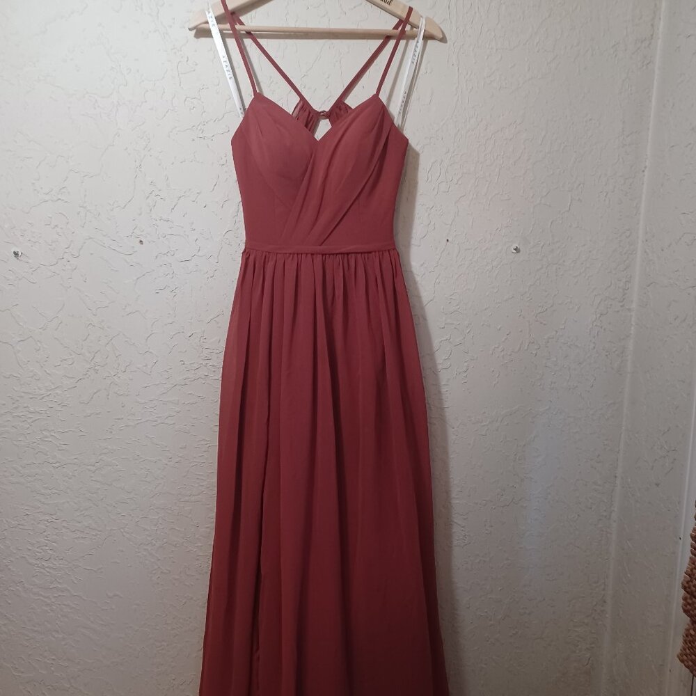 Azazie Bridesmaid Maxi Gown A2 Dusty Rose / Rust Sweetheart Side Slit Dress